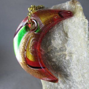 Crescent Moon Pendant, Hand Poured Art Glass Necklace